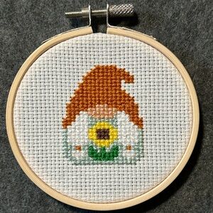 Gnome Girl with Sunflower Cross Stitch
